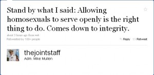 Adm. Mike Mullen Tweets about DADT